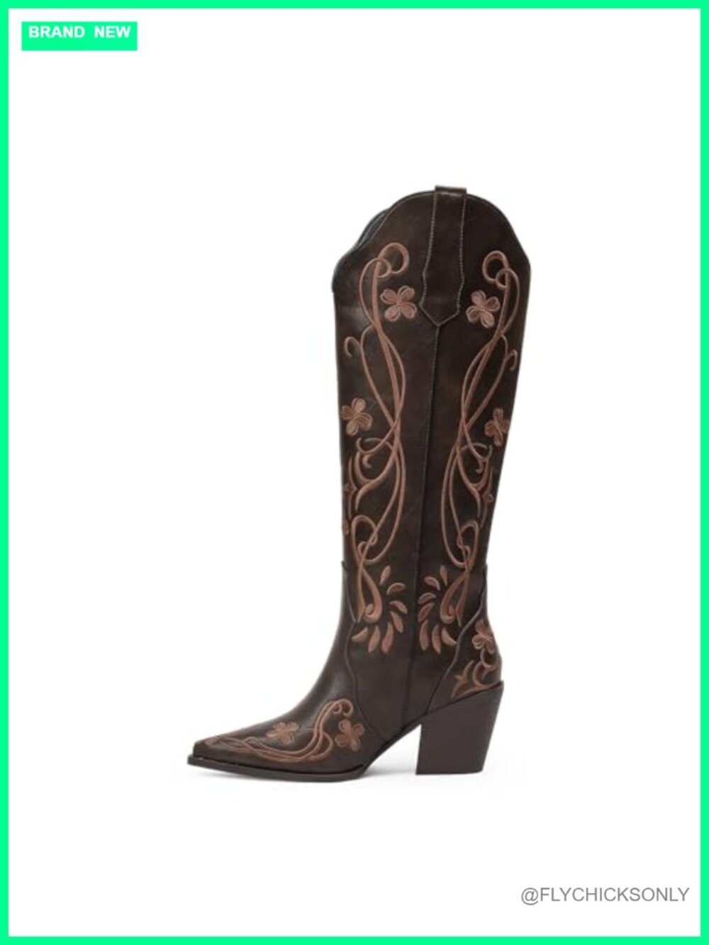 Knee High Faux Leather Cowboy Boots Block Heel Pull On Western
